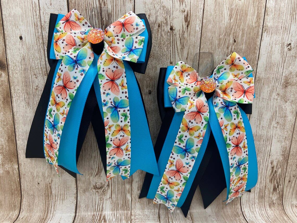 Horse Show Bows - Butterfly on Turquoise Coral and Black