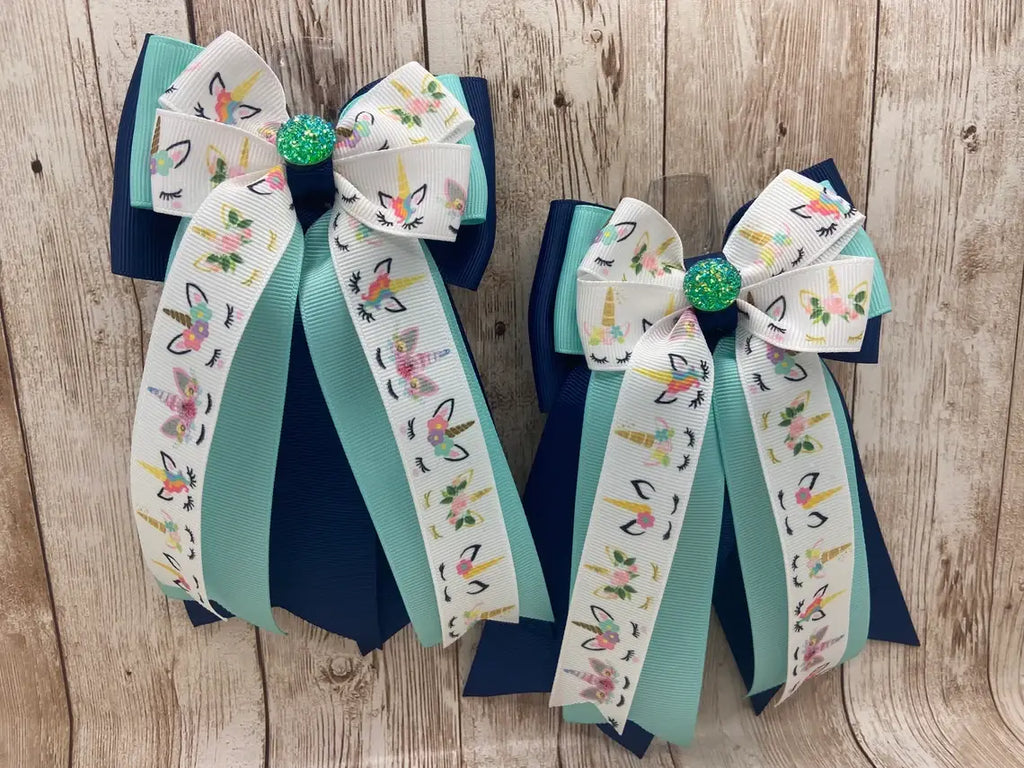 Horse Show Bows - Unicorns on Mint and Black