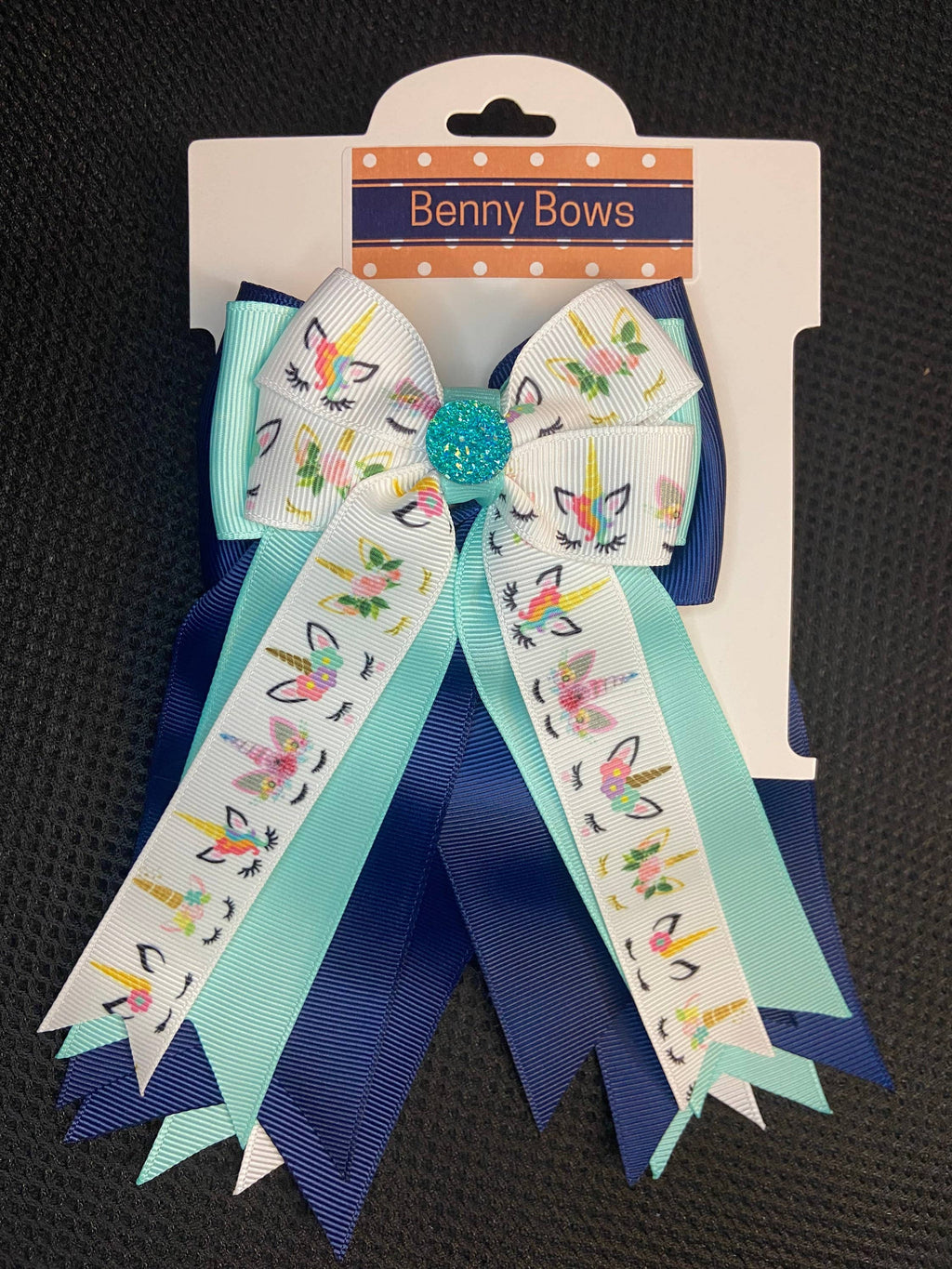 Horse Show Bows - Unicorns on Mint and Black