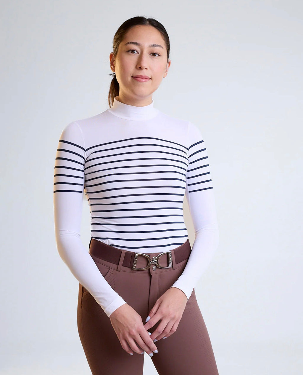 70 degrees French stripe mock neck