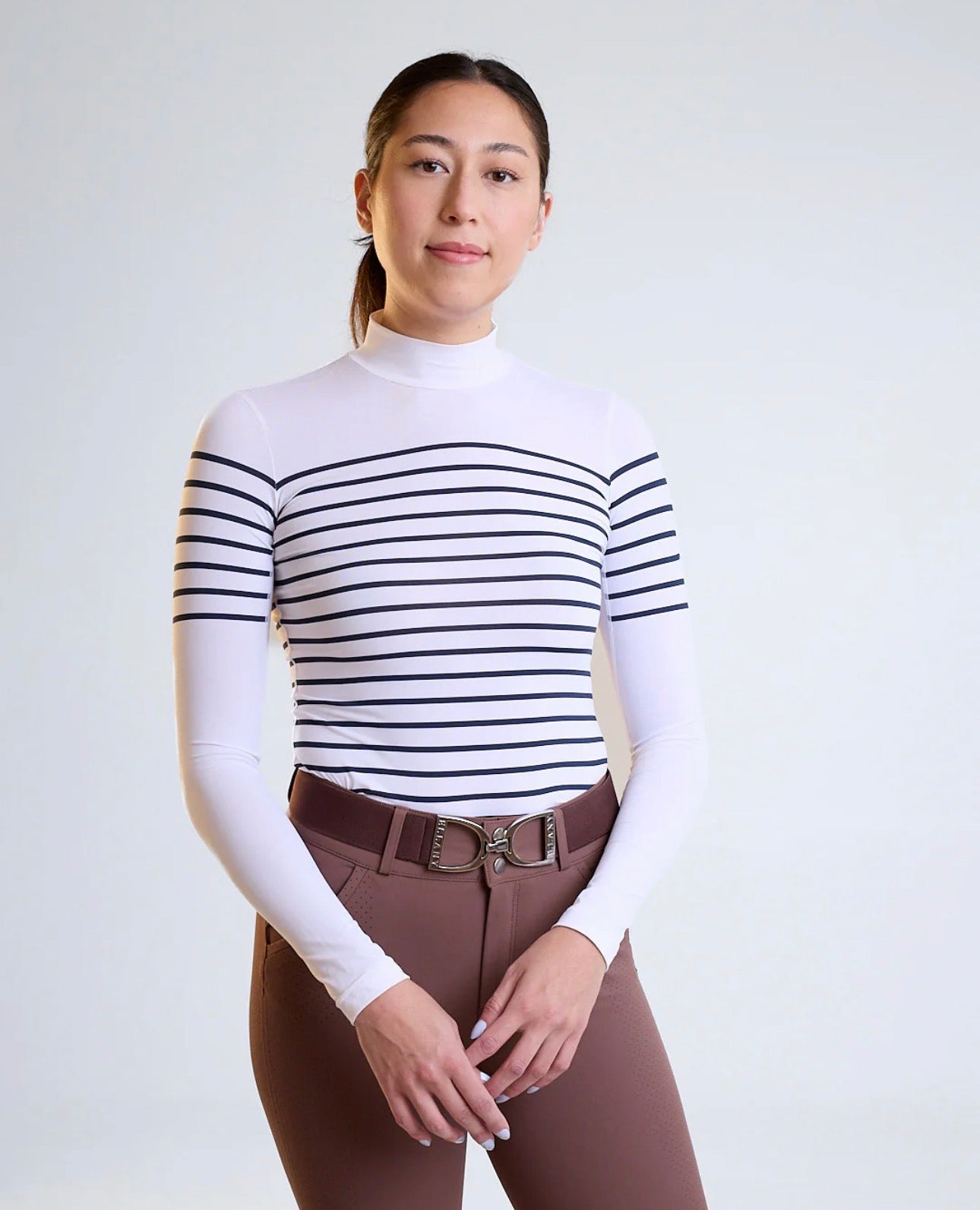 70 degrees French stripe mock neck